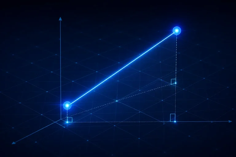 Two points connected by a measured line on a coordinate grid