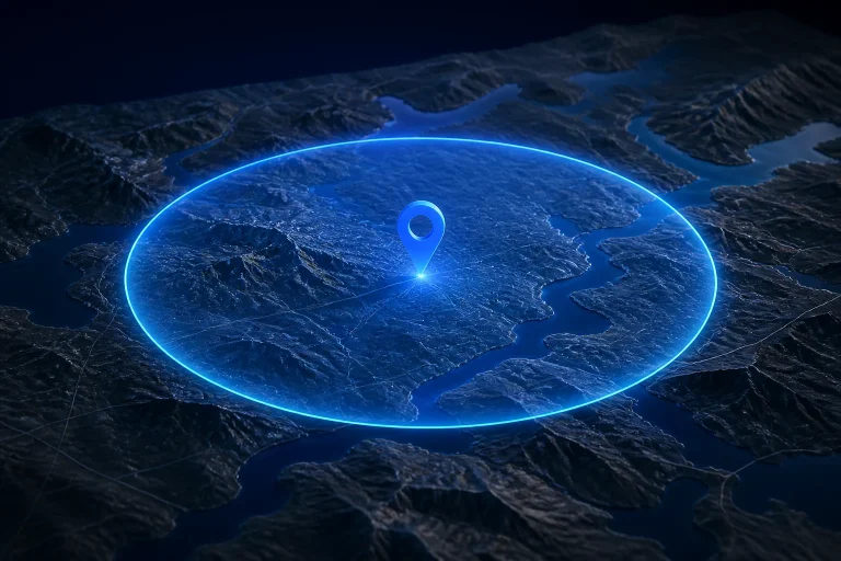 Radius circle drawn around a central map point