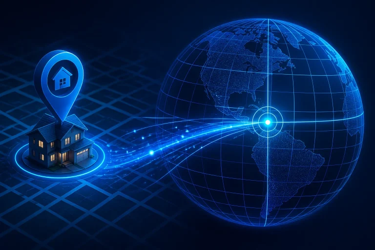Map address pin with latitude and longitude coordinates
