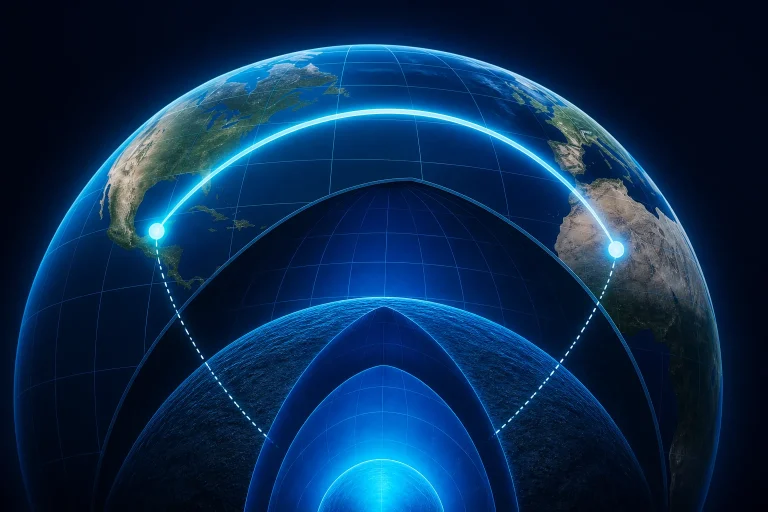 Great-circle arc illustrating the Haversine formula on Earth