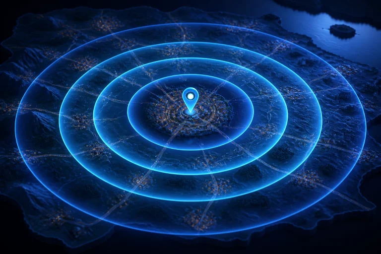 Concentric mile-radius rings centered on a map location
