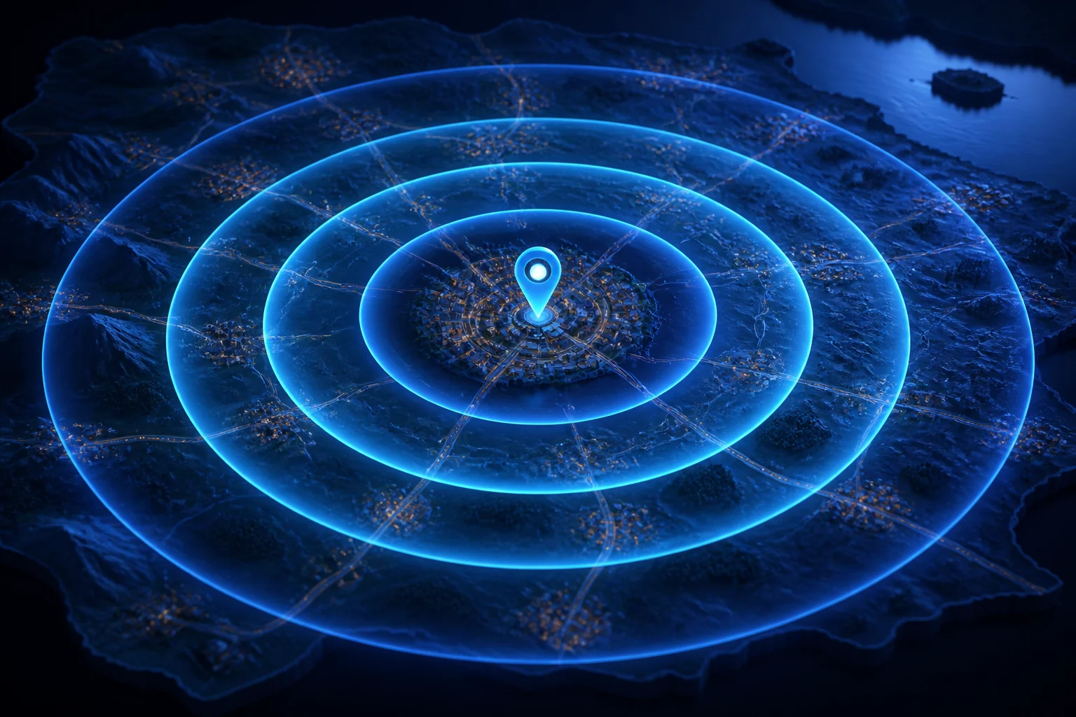 Concentric mile-radius rings centered on a map location